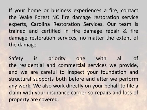 Fire Damage Restoration in Wake Forest NC