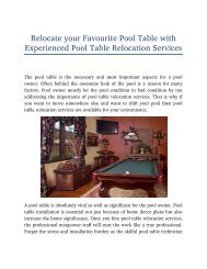 Relocate your Favourite Pool Table with Experienced   Pool Table Relocation Services