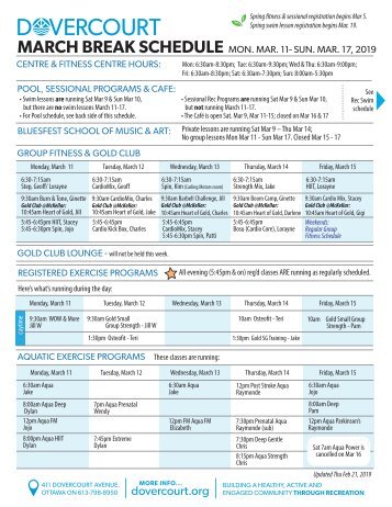 Dovercourt March Break schedule Mar 11-15, 2019