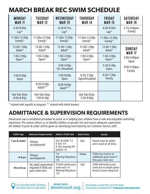 Dovercourt March Break schedule Mar 11-15, 2019