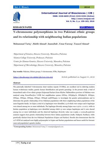 Y-chromosome polymorphisms in two Pakistani ethnic groups and its relationship with neighbouring Indian populations