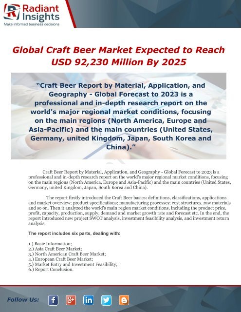 Global Craft Beer Market Expected to Reach USD 92,230 Million By 2025