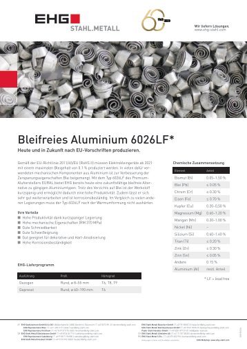 EHG Werkstoff Datenblatt Bleifreies Aluminium 6026LF DE 2023