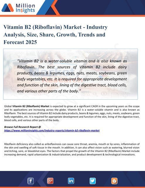 Vitamin B2 (Riboflavin) Market Analysis by Product Types, Marketing Channel Development Trend, Market Effect Factors Analysis by 2025