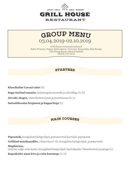 Grill House Group Menu 2019 Spring EST