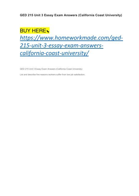 GED 215 Unit 3 Essay Exam Answers (California Coast University)