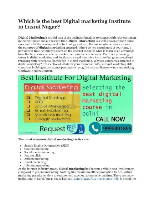 Which is the best Digital marketing Institute in Laxmi Nagar ( Quora PDF )