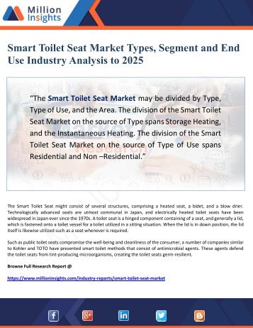 Smart Toilet Seat Market Types, Segment and End Use Industry Analysis to 2025