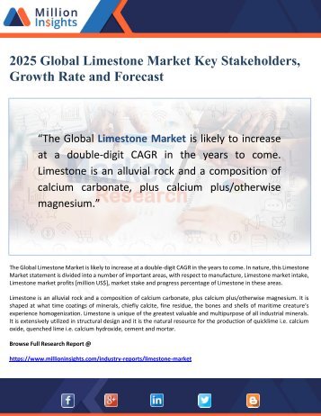2025 Global Limestone Market Key Stakeholders, Growth Rate and Forecast