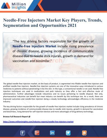 Needle-Free Injectors Market Key Players, Trends, Segmentation and Opportunities 2021