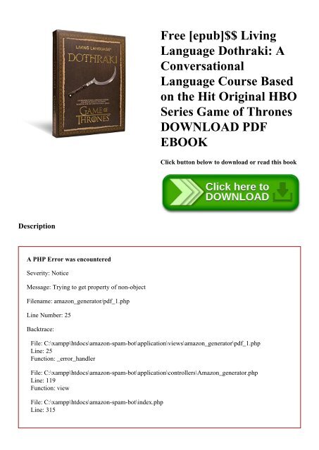 Free Epub Living Language Dothraki A Conversational Language
