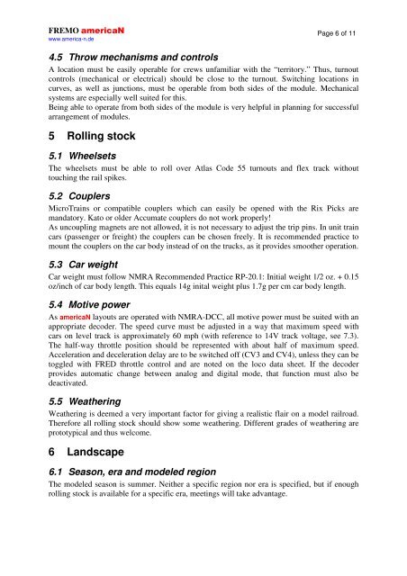 Standards for the FREMO modular system