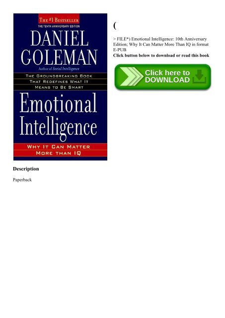 (P.D.F. FILE) Emotional Intelligence 10th Anniversary Edition; Why It ...