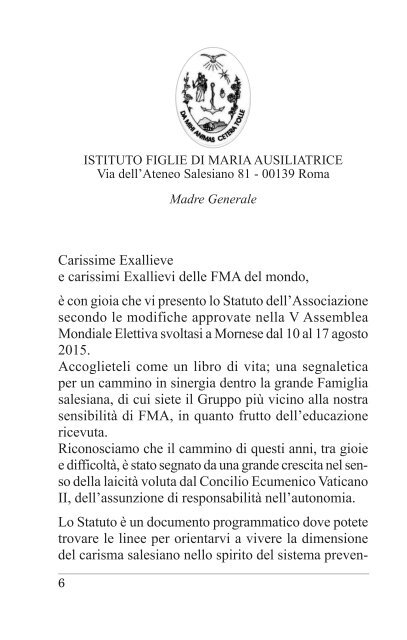 Statuto Exal.  FMA 2015