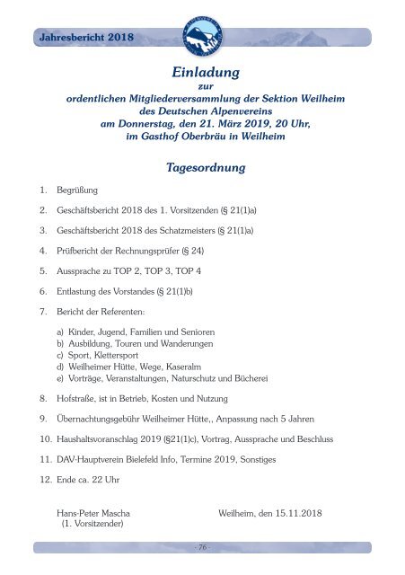 DAV Weilheim Jahresbericht 2018