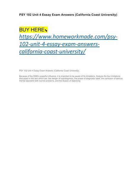PSY 102 Unit 4 Essay Exam Answers (California Coast University)