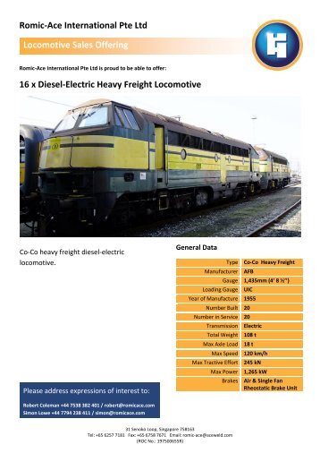 Romic-Ace International Pte Ltd 16 x Diesel-Electric Heavy Freight ...