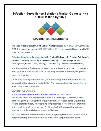 Infection Surveillance Solutions Market Going to Hits $508.8 Million by 2021