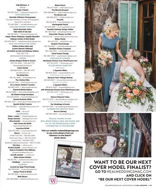 Real Weddings Magazine's “Glamour on the Ranch“ Cover Model Finalist Photo Shoot - Winter/Spring 2019 - Featuring some of the Best Wedding Vendors in Sacramento, Tahoe and throughout Northern California!