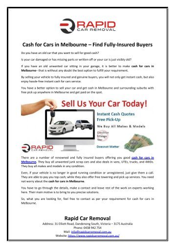 Cash for Cars in Melbourne – Find Fully-Insured Buyers