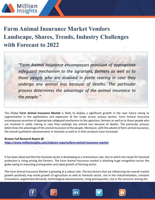 Farm Animal Insurance Market Application Potential, Price Trend, Competitive Market Share & Forecast, 2022