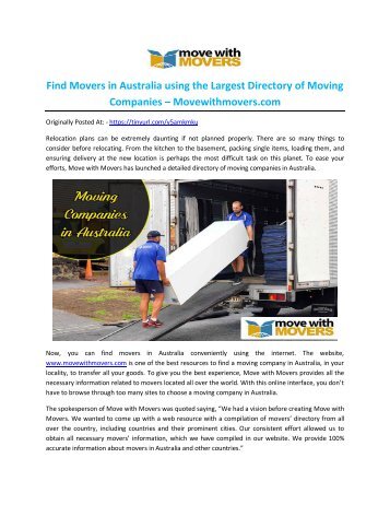 Find Movers in Australia using the Largest Directory of Moving Companies – Movewithmovers.com