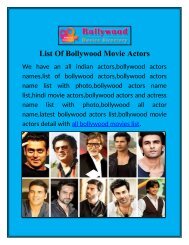 List Of Bollywood Movie Actors