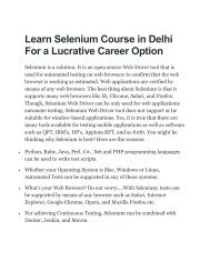 Learn Selenium Course in Delhi NCR For a Lucrative Career Option