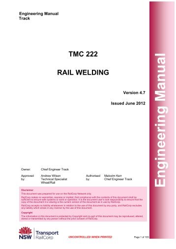 tmc 222 rail welding - RailCorp Engineering Internet