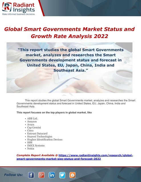 Global Smart Governments Market Status and Growth Rate Analysis 2022