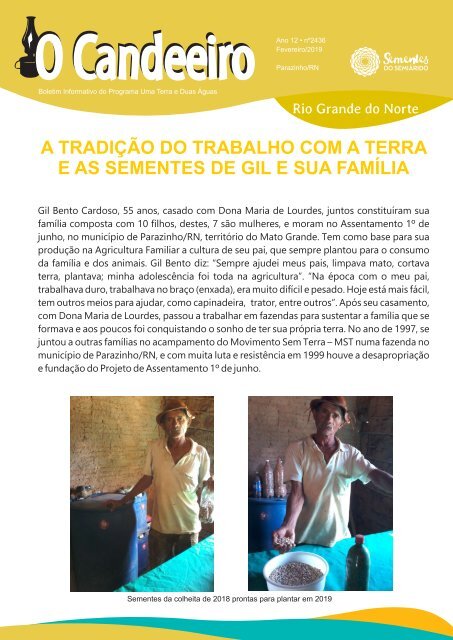 A tradi??o do trabalho com a terra e as sementes de Gil Bento e sua fam?lia