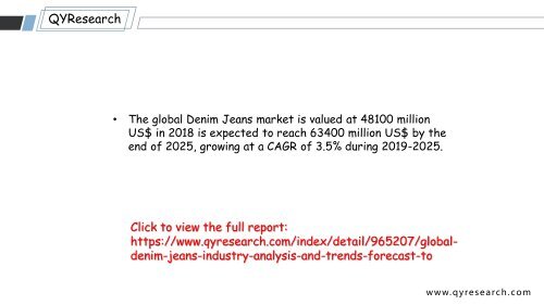 Global Denim Jeans market is expected to reach 63400 million US$ by the end of 2025