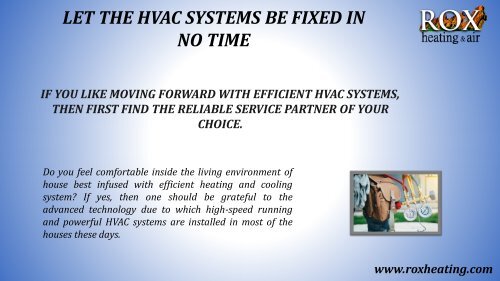 Let the HVAC Systems be Fixed in No Time