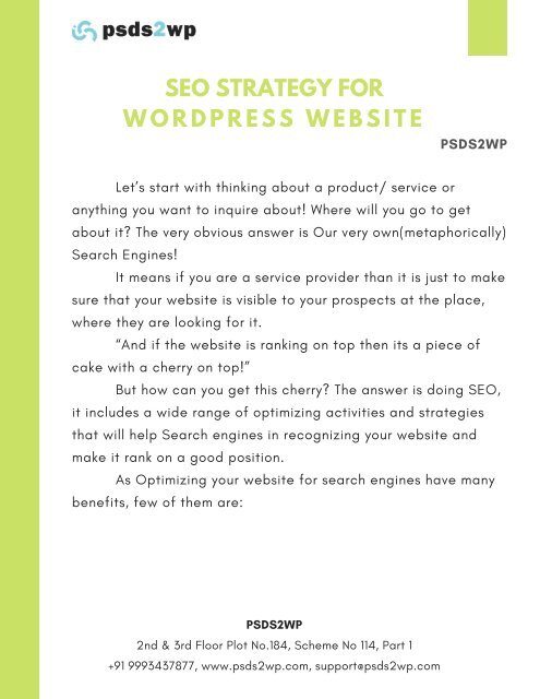 SEO STRATEGY FOR WORDPRESS WEBSITE