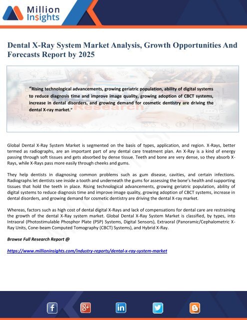 Dental X-Ray System Market Analysis, Growth Opportunities And Forecasts Report by 2025