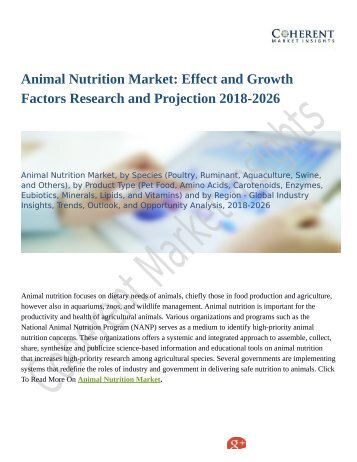 Animal Nutrition Market Anlysis with Inputs from Industry Experts 2018 to 2026