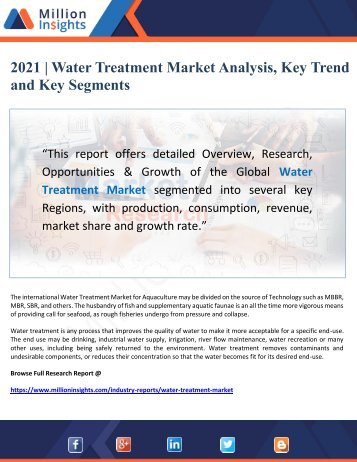 2021 Water Treatment Market Analysis, Key Trend and Key Segments
