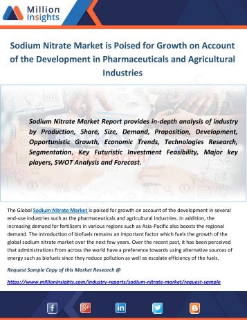 Sodium Nitrate Market is Poised for Growth on Account of the Development in Pharmaceuticals and Agricultural Industries