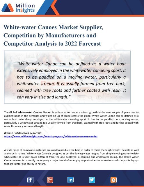 White-water Canoes Market Manufacturers, Suppliers and Top Key Players Analysis up to 2017-2022 Forecast