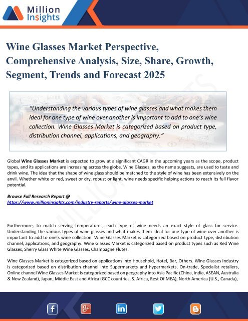 Wine Glasses Market Segmented by Material, Type, Application, and Geography - Growth, Trends and Forecast 2025