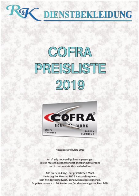 2019 Cofra Verkaufspreisliste