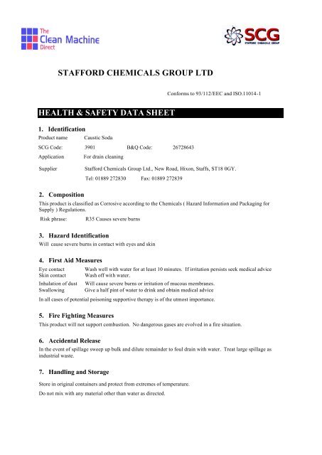 stafford chemicals group ltd health & safety data sheet - Howells ...