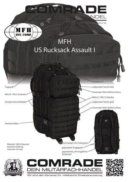 MFH US RUCKSACK ASSAULT I, SCHWARZ