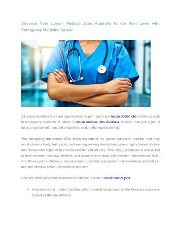 Advance Your Locum Medical Jobs Australia to the Next Level with Emergency Medicine Career