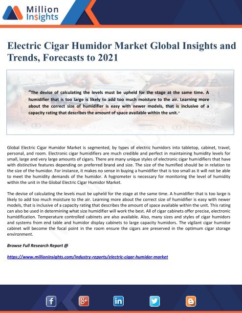 Electric Cigar Humidor Market Global Insights and Trends, Forecasts to 2021