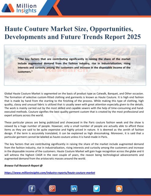 Haute Couture Market Size, Opportunities, Developments and Future Trends Report 2025