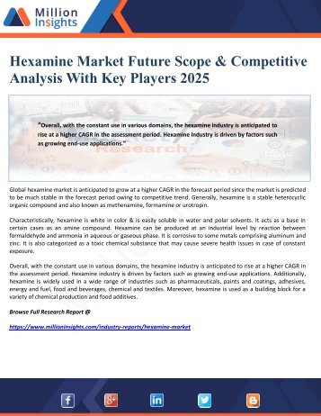 Hexamine Market Future Scope & Competitive Analysis With Key Players 2025