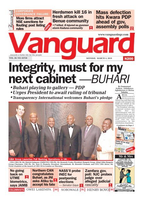 04032019 - Integrity, must for my next cabinet —BUHARI