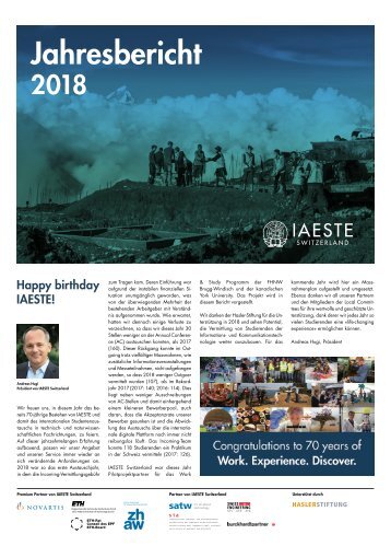 IAESTE Switzerland Annual Review 2018 - German