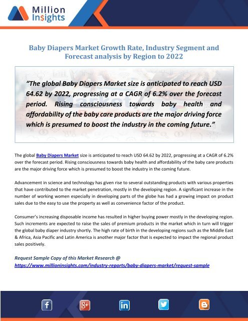 Baby Diapers Market Growth Rate, Industry Segment and Forecast analysis by Region to 2022